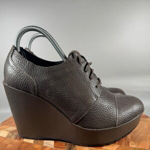 Korks by Kork-Ease Brown Pebbled‎ Wedge Oxford Booties Size 9.5M Q28922 Lug Sole
